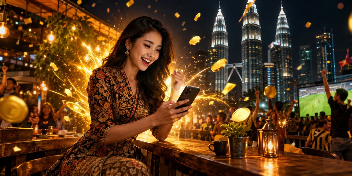 Pengguna mengakses kasino mudah alih dalam talian dengan motif batik di Kuala Lumpur